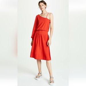A.L.C. Shara One Shoulder Blouson Sleeve Knit Midi Dress in Poppy Red